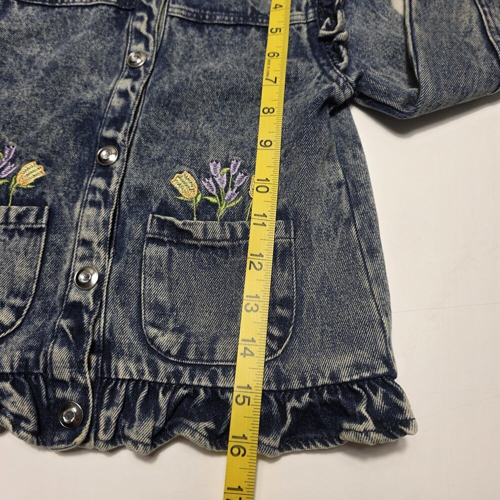 Vintage Little Lass Girl's Denim Snap Jacket Size 6X Ruffles Embroidered 90's - Picture 4 of 9